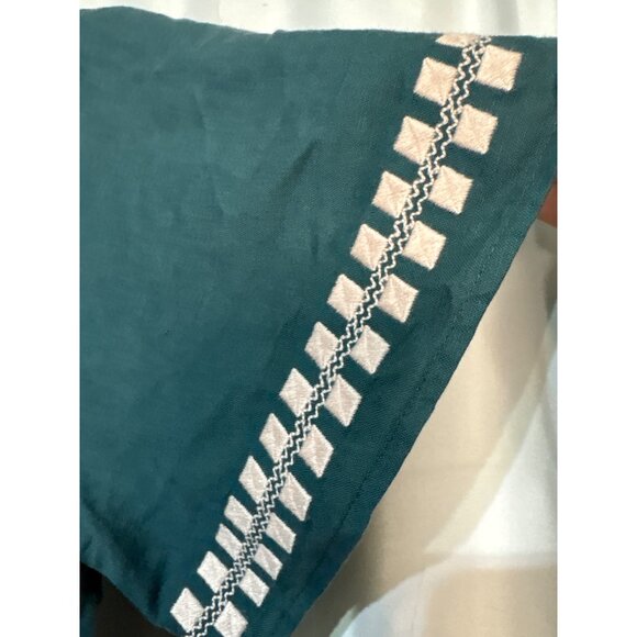 Madewell XS Teal Dress With Beige Embroidered Detail Short Sleeves Tiered Skirt - Picture 5 of 6